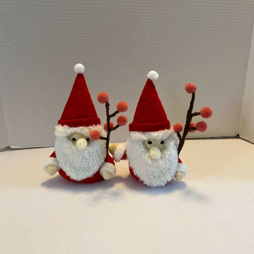 Plush Christmas Santa Claus Gnome Bean Bottom Figure Decor White Red Set Of 2